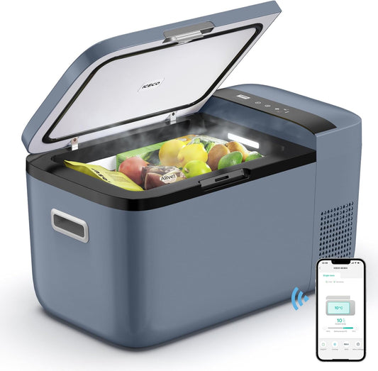 GO20H 20 Liter 12 Volt Portable Refrigerator, Car Freezer Camping Fridge, APP Control, -18℃ to 55℃ Cooler&Warmer, SECOP Compressor,12/24V DC, 100-240V AC, for Home,Rv,Road Trip,Grey [Upgrade]