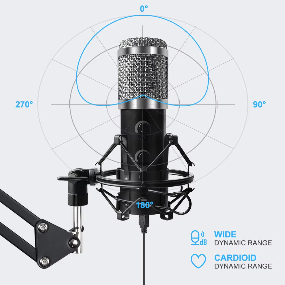 USB Microphone with Arm E20 Condenser Computer Mic Stand with Ring Light Studio Kit for Gaming Youtube Video Record 2021 Upgrade