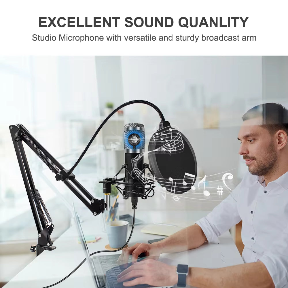 USB Microphone with Arm E20 Condenser Computer Mic Stand with Ring Light Studio Kit for Gaming Youtube Video Record 2021 Upgrade